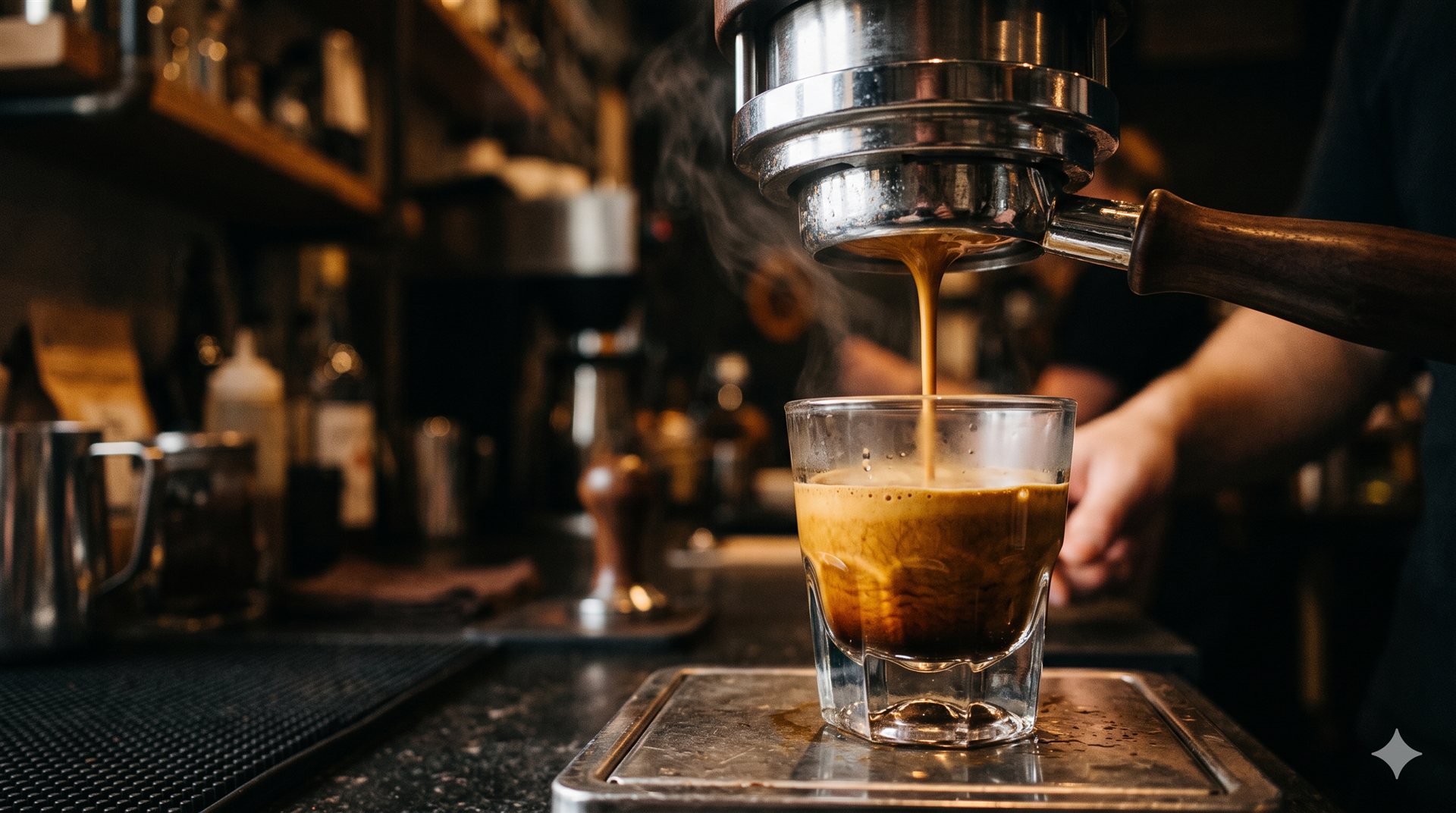 Extracție de espresso la bar — sistemul în acțiune